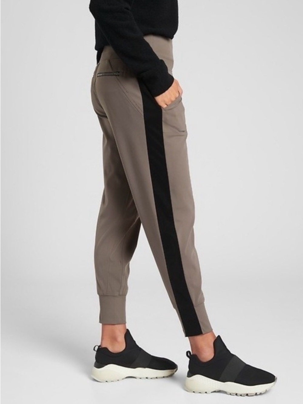 ATHLETA Venice Velvet Stripe Jogger  Taupe & Black XS Athletic Casual Pants